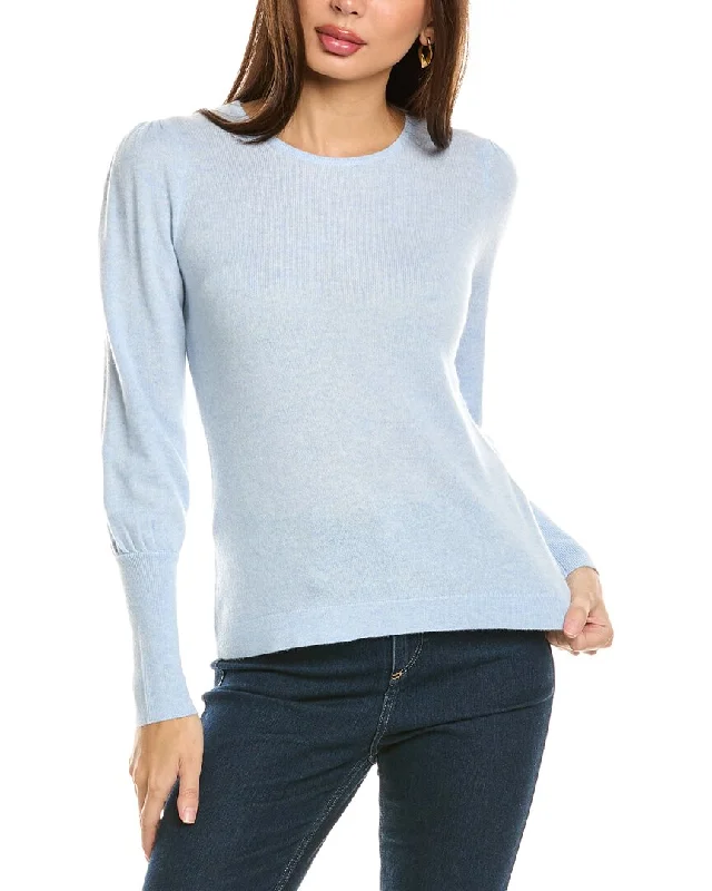 Forte Cashmere Gathered Sleeve Crew Cashmere Sweater