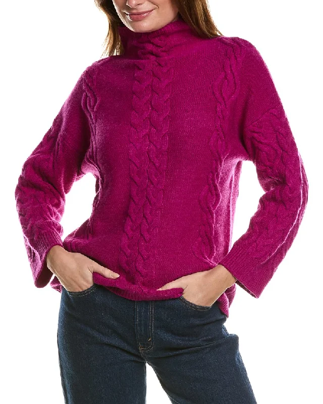 High - Low Hem Women's Cashmere - Blended SweatersForte Cashmere Placed Cable Funnel Neck Wool & Cashmere-Blend Sweater High - Low Hem Women's Cashmere - Blended SweatersForte Cashmere Placed Cable Funnel Neck Wool & Cashmere-Blend Sweater