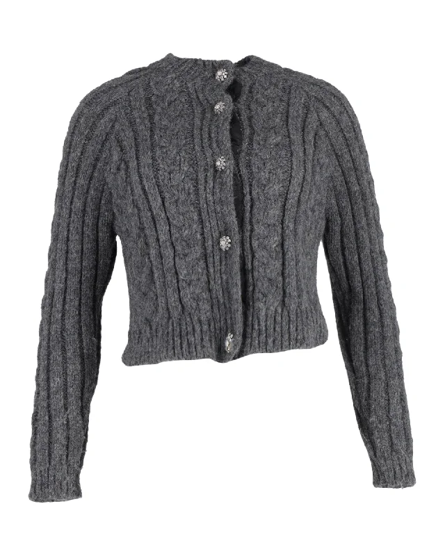 V - Neck Women's Ribbed Sweater Dresses with Belt for a Defined WaistGanni Cable-Knit Crystal-Buttoned Cardigan in Grey Alpaca Blend V - Neck Women's Ribbed Sweater Dresses with Belt for a Defined WaistGanni Cable-Knit Crystal-Buttoned Cardigan in Grey Alpaca Blend