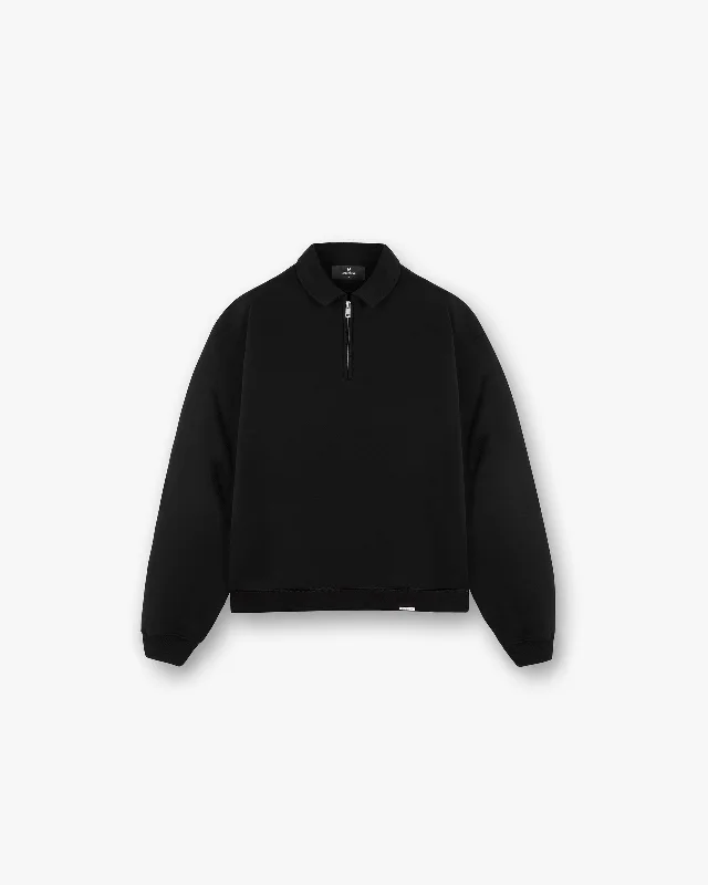 Hooded Women's Fleece - Lined Sweaters for WinterInitial Boxy Quarter Zip - Black