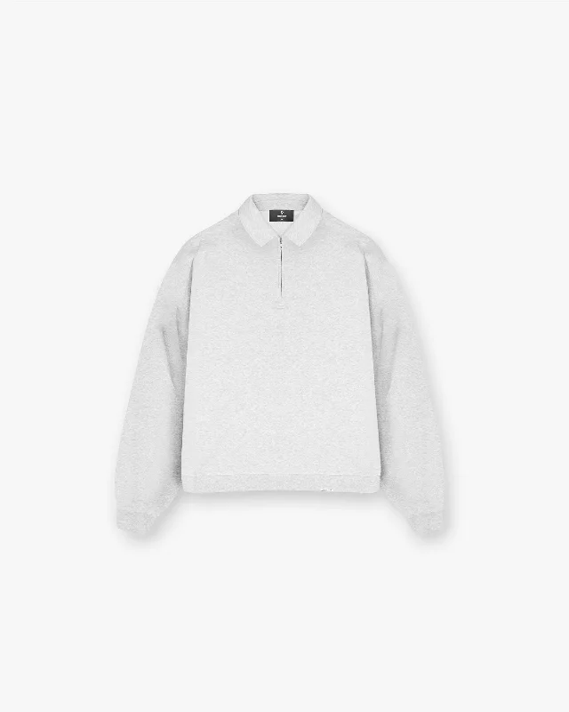 Plus Size Women's Embroidered Sweaters in Ethnic StylesInitial Boxy Quarter Zip - Ice Grey Marl Plus Size Women's Embroidered Sweaters in Ethnic StylesInitial Boxy Quarter Zip - Ice Grey Marl