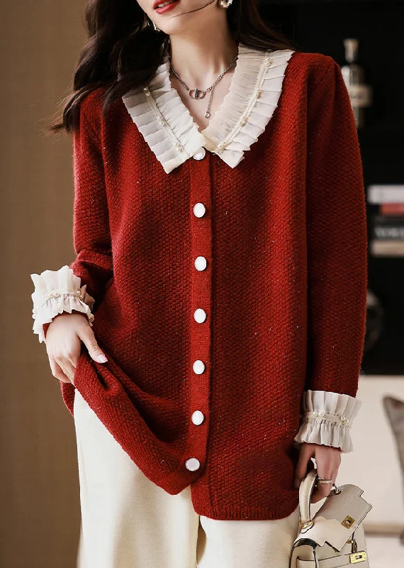 Plus Size Women's Sequined Sweaters for Special OccasionsItalian Red Ruffled Nail Bead Patchwork Knitted Sweaters Fall Plus Size Women's Sequined Sweaters for Special OccasionsItalian Red Ruffled Nail Bead Patchwork Knitted Sweaters Fall