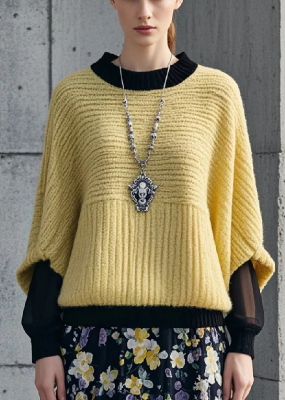 Mock Neck Women's Alpaca Wool Sweaters in Earth TonesItalian Yellow Patchwork Tulle Fake Two Piece Sweater Tops Fall Mock Neck Women's Alpaca Wool Sweaters in Earth TonesItalian Yellow Patchwork Tulle Fake Two Piece Sweater Tops Fall