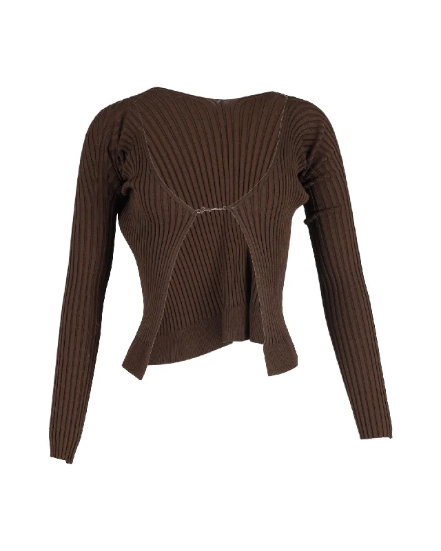 Plus Size Women's Asymmetric Hem Sweater Dresses in Modern DesignsJacquemus La Maille Pralù Longue Logo Cardigan in Brown Polyester Plus Size Women's Asymmetric Hem Sweater Dresses in Modern DesignsJacquemus La Maille Pralù Longue Logo Cardigan in Brown Polyester