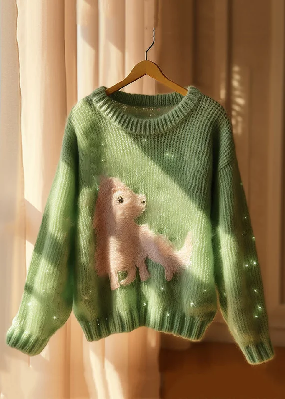 Plus Size Women's Sequined Sweaters for Special OccasionsNew Green Print Hollow Out Knit Sweater Fall Plus Size Women's Sequined Sweaters for Special OccasionsNew Green Print Hollow Out Knit Sweater Fall