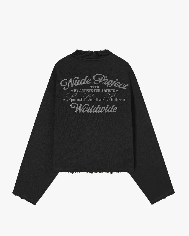 Short Sleeve Women's Cotton Blend Sweaters in Pastel ColorsVOLCANIC CREWNECK BLACK