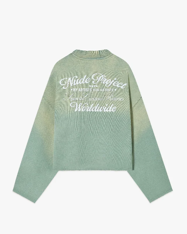 Plus Size Women's Embroidered Sweaters in Ethnic StylesOVERDYED CREWNECK GREEN