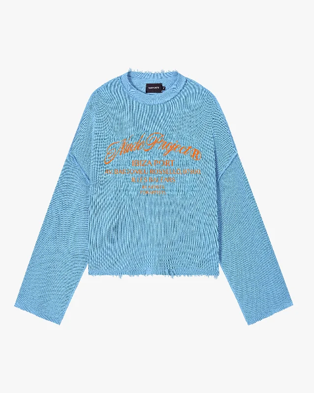 Short Sleeve Women's Cotton Blend Sweaters in Pastel ColorsIBIZA CREWNECK BLUE