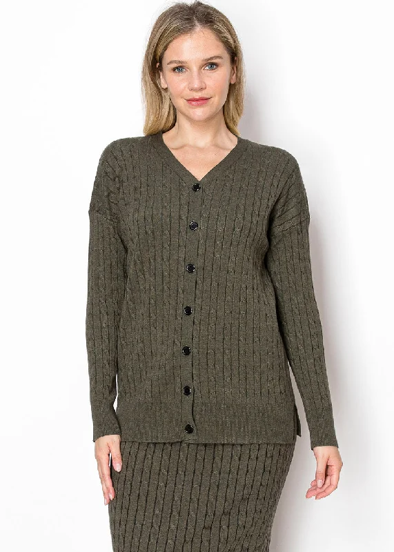 Wrap - Style Women's Lambswool Sweater Dresses in Elegant ShadesOlive Cable Knit Button-Down Cardigan Wrap - Style Women's Lambswool Sweater Dresses in Elegant ShadesOlive Cable Knit Button-Down Cardigan