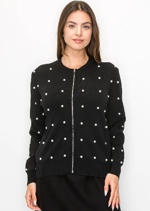 Sleeveless Women's Silk Blend Sweater Dresses for a Sophisticated LookPearl Embellished Black Knit Jacket Sleeveless Women's Silk Blend Sweater Dresses for a Sophisticated LookPearl Embellished Black Knit Jacket