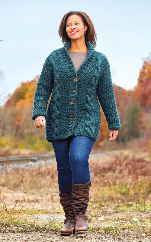 Tie - Front Women's Lambswool Sweaters in Pastel HuesPillar Cabled Jacket