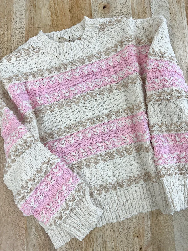Plus Size Women's Ruffled Hem Sweaters in Floral PrintsPink Ski Lodge Sweater