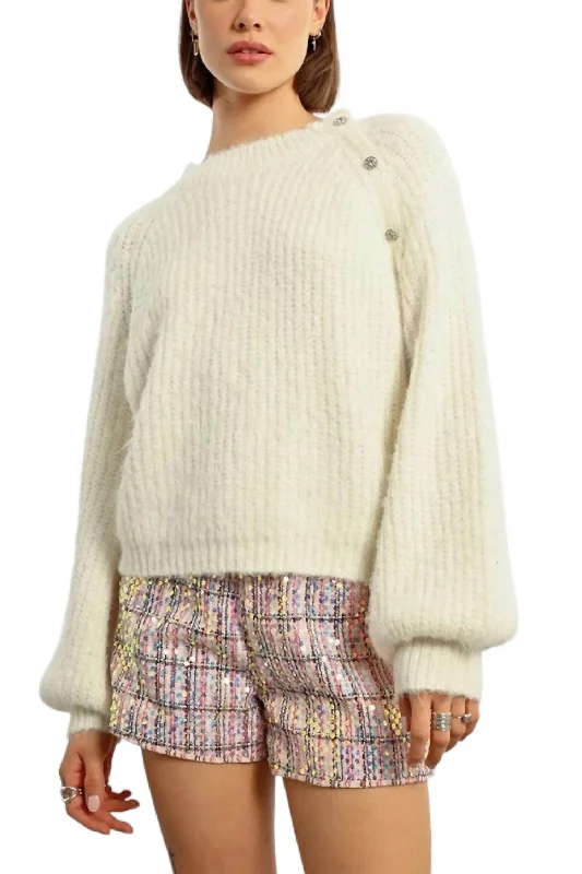 Plus Size Women's Long Sleeve Cable Knit Sweater DressesRaglan Sleeve Button Detail Sweater In Offwht Plus Size Women's Long Sleeve Cable Knit Sweater DressesRaglan Sleeve Button Detail Sweater In Offwht