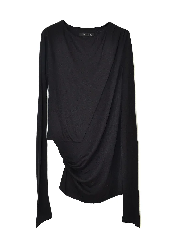 Cropped Women's Angora Blend Sweaters for a Trendy Look"SABIC" DRAPE TOP - BLACK