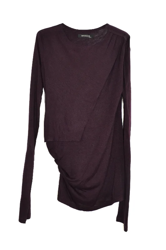 Plus Size Women's Ruffled Hem Sweaters in Floral Prints"SABIC" DRAPE TOP - BURGUNDY