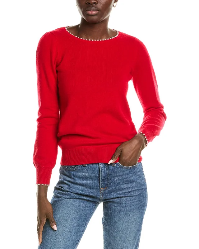 Split - Hem Women's Linen Blend Sweaters for Springsofiacashmere Embellished Trim Cashmere Sweater Split - Hem Women's Linen Blend Sweaters for Springsofiacashmere Embellished Trim Cashmere Sweater