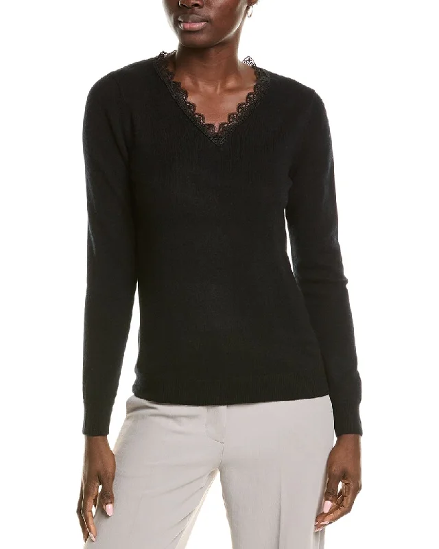 Boat Neck Women's Merino Wool Sweaters in Neutral Shadessofiacashmere Lace Trim Cashmere Sweater Boat Neck Women's Merino Wool Sweaters in Neutral Shadessofiacashmere Lace Trim Cashmere Sweater