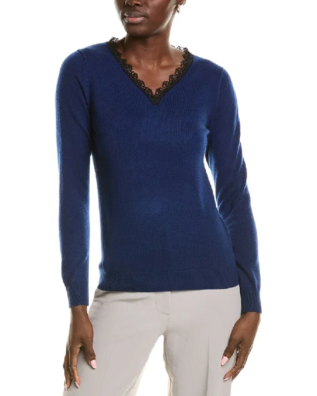 Cropped Women's Angora Blend Sweaters for a Trendy Looksofiacashmere Lace Trim Cashmere Sweater Cropped Women's Angora Blend Sweaters for a Trendy Looksofiacashmere Lace Trim Cashmere Sweater
