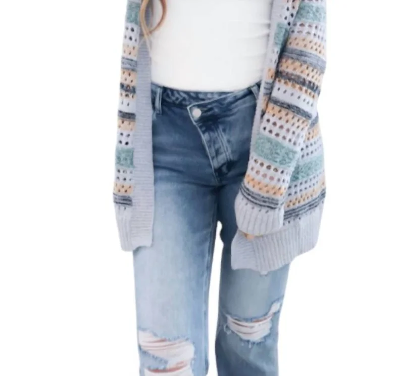 Spring Fling Cardigan In Navy/green/grey