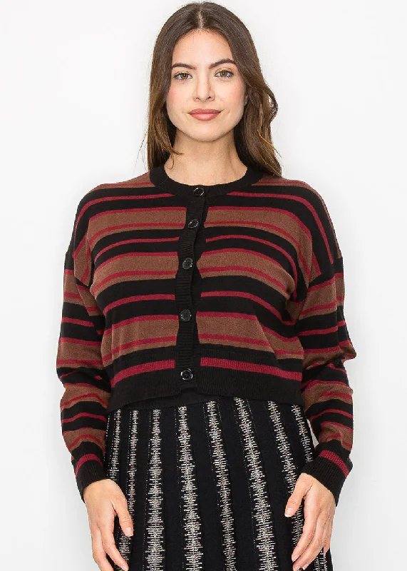 Plus Size Women's Fit - and - Flare Sweater Dresses with Ruffled HemStriped Burgundy & Black Cropped Cardigan Plus Size Women's Fit - and - Flare Sweater Dresses with Ruffled HemStriped Burgundy & Black Cropped Cardigan