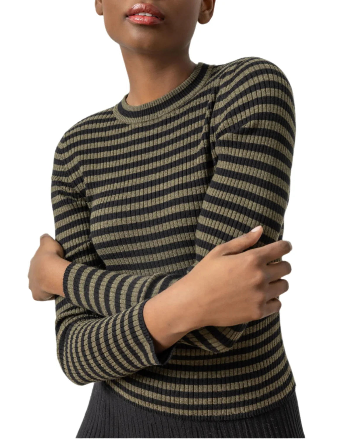 Striped Crewneck Sweater Loden/Black