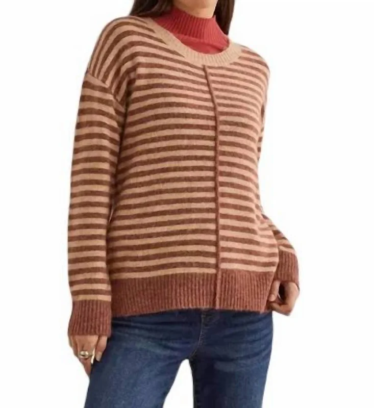 Plus Size Women's Open - Front Cardigan Style Sweater DressesStriped Sweater In Copper Plus Size Women's Open - Front Cardigan Style Sweater DressesStriped Sweater In Copper