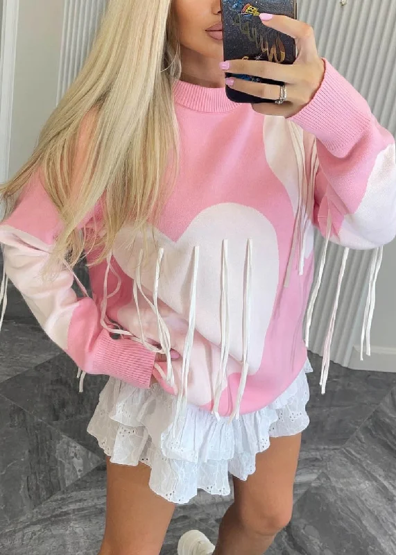Plus Size Women's Oversized Chunky Knit SweatersStyle Pink O Neck Tassel Heart Knit Sweaters Fall Plus Size Women's Oversized Chunky Knit SweatersStyle Pink O Neck Tassel Heart Knit Sweaters Fall