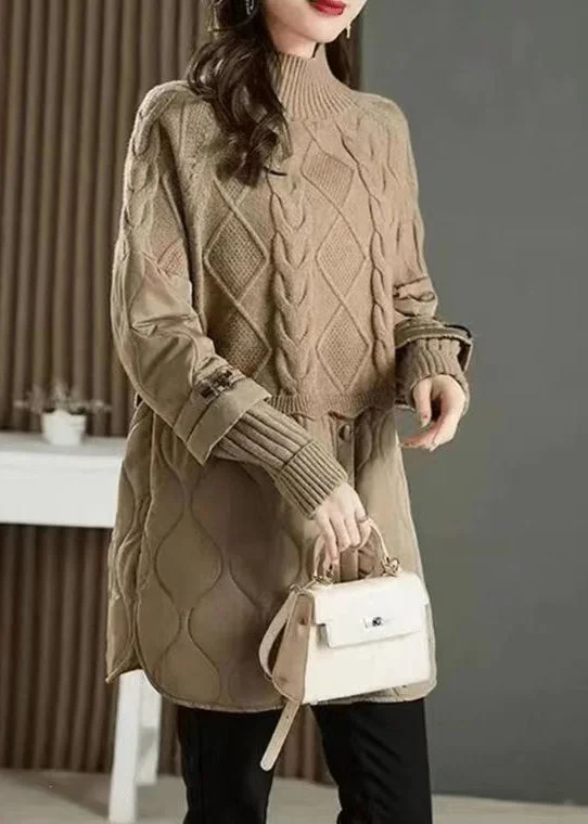 Plus Size Women's Ruffled Hem Sweaters in Floral PrintsStylish Khaki High Neck Thick Patchwork Knit Sweaters Fall Plus Size Women's Ruffled Hem Sweaters in Floral PrintsStylish Khaki High Neck Thick Patchwork Knit Sweaters Fall