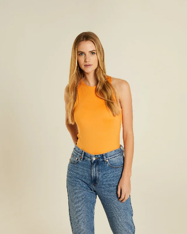 Sequined Women T Shirt for a Sparkly Night OutRianna Body Suit Orange Sorbet