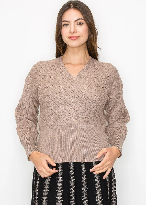 Mini - Length Women's Chunky Knit Sweater Dresses in Bold HuesTaupe Cable-Knit Wrap Sweater Mini - Length Women's Chunky Knit Sweater Dresses in Bold HuesTaupe Cable-Knit Wrap Sweater