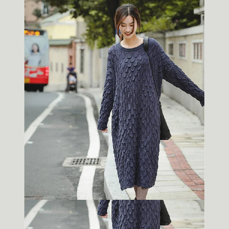 Fine Black And Blue Loose Thicken Sweater Dresses For Women