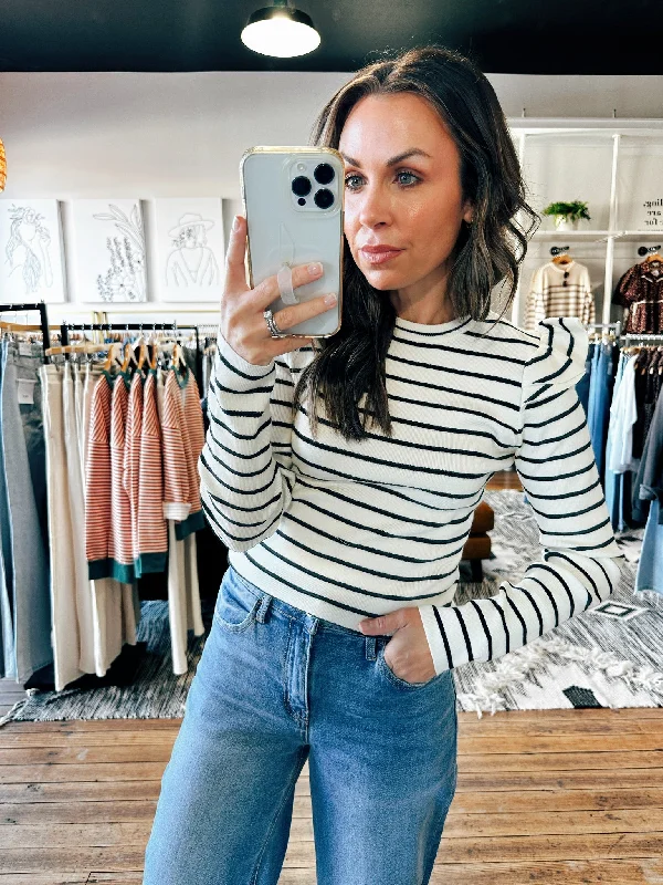 Cropped Women's Angora Blend Sweaters for a Trendy LookTrista Stripe Ruffle Sweater