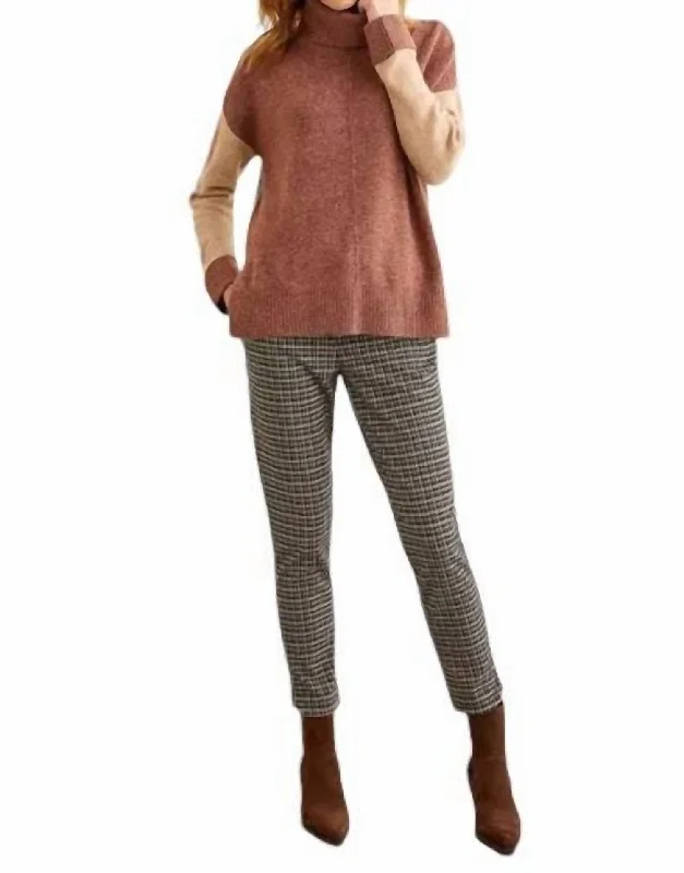 Plus Size Women's Turtleneck Sweater Dresses with Side SlitsTurtleneck Colorblock Sweater In Copper Plus Size Women's Turtleneck Sweater Dresses with Side SlitsTurtleneck Colorblock Sweater In Copper