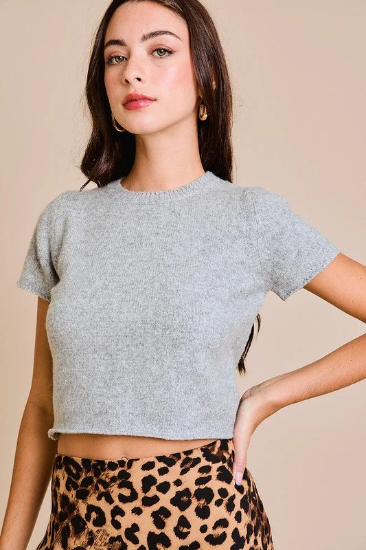 Short Sleeve Women's Cotton Blend Sweaters in Pastel ColorsThe Way Top