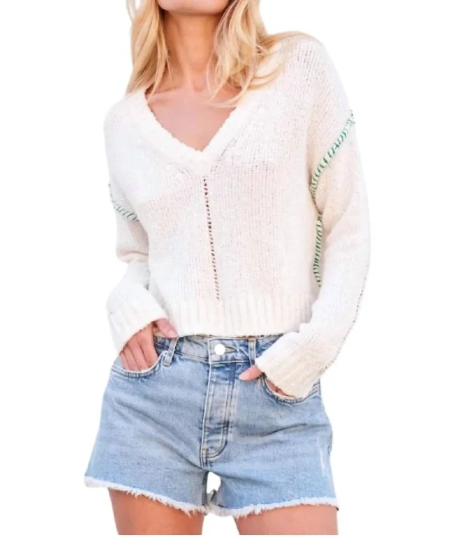 V-Neck Sweater In Cream