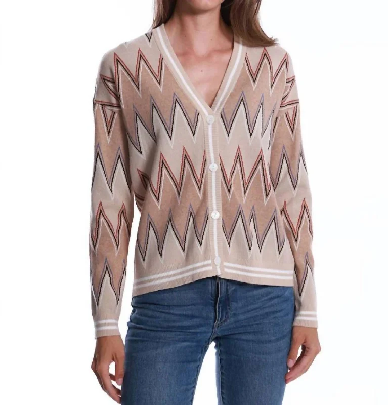 Viscose Blend Chevron Cardigan In Multi-Colored