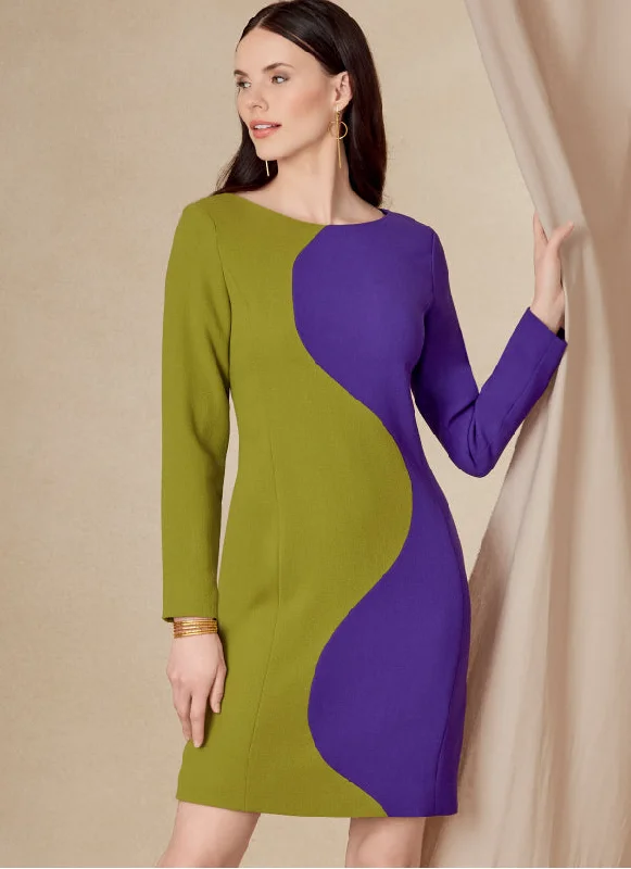 Plus Size Women's Turtleneck Sweater Dresses with Side SlitsVogue Dress V1819