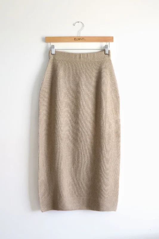 Tie - Front Women's Lambswool Sweaters in Pastel HuesWaffle Midi Skirt -Beige