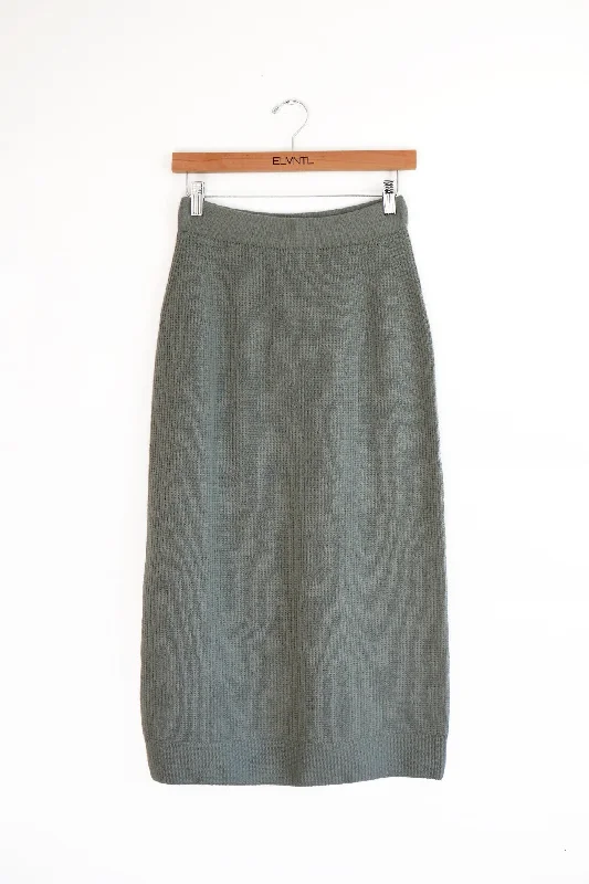 Bell - Sleeve Women's Mohair - Wool Blend SweatersWaffle Midi Skirt -Moss green