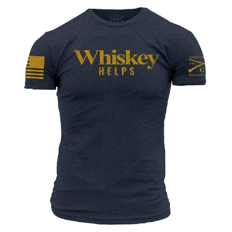 Embroidered Women T Shirt with Intricate DetailsWhiskey Helps™ T-Shirt - Midnight Navy Embroidered Women T Shirt with Intricate DetailsWhiskey Helps™ T-Shirt - Midnight Navy