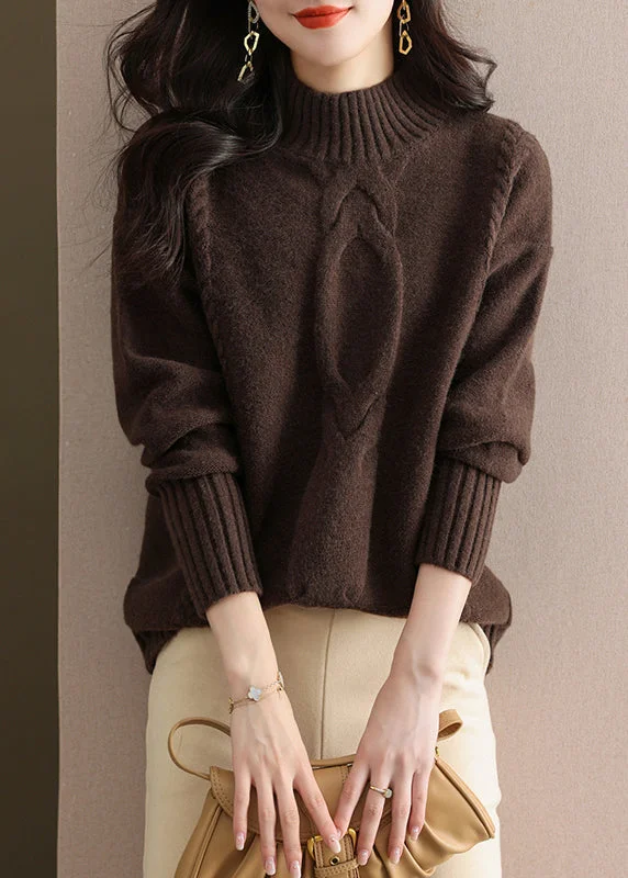 Plus Size Women's Sequined Sweaters for Special OccasionsWomen Coffee Half Hign Neck Thick Patchwork Knitted Sweaters Fall Plus Size Women's Sequined Sweaters for Special OccasionsWomen Coffee Half Hign Neck Thick Patchwork Knitted Sweaters Fall