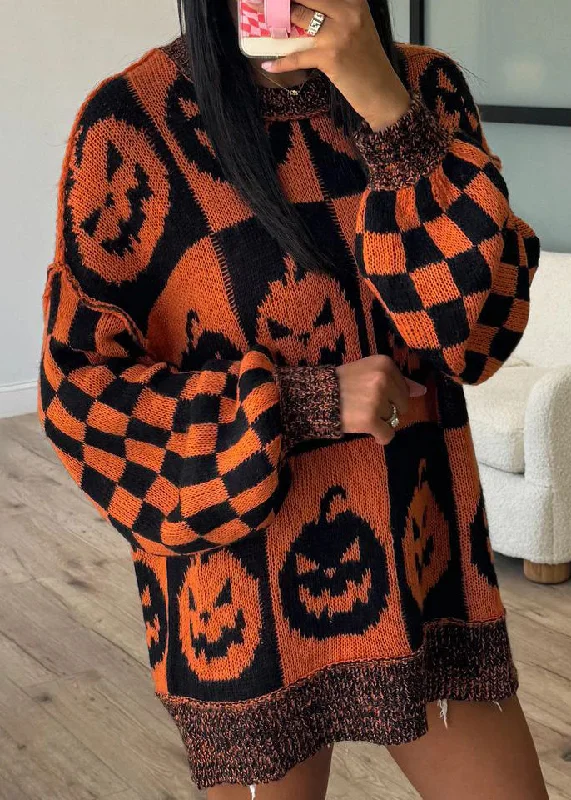 Tie - Front Women's Lambswool Sweaters in Pastel HuesWomen Orange O Neck Jacquard Thick Knitted Sweaters Fall Tie - Front Women's Lambswool Sweaters in Pastel HuesWomen Orange O Neck Jacquard Thick Knitted Sweaters Fall