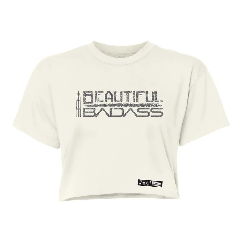 Crew Neck Women T Shirt with a Timeless DesignWomen's Beautiful Badass Cropped T-Shirt- Natural Crew Neck Women T Shirt with a Timeless DesignWomen's Beautiful Badass Cropped T-Shirt- Natural