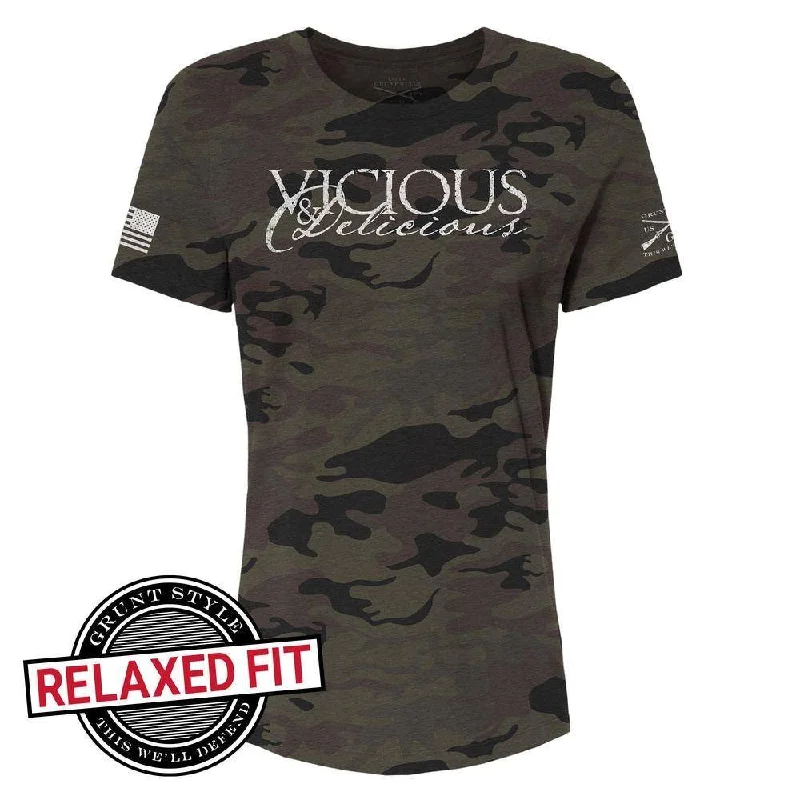 Long Sleeve Women T Shirt for Cooler WeatherWomen's Camo Vicious & Delicious