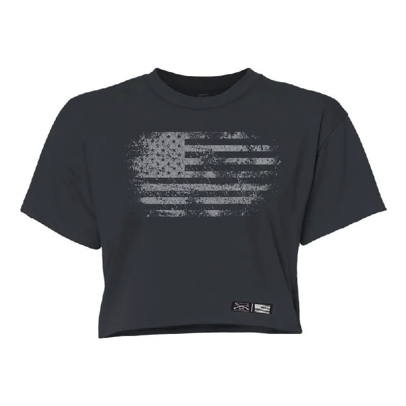 Moisture - Wicking Women T Shirt for Active LifestylesWomen's Vintage American Flag Cropped T-Shirt - Heavy Metal Moisture - Wicking Women T Shirt for Active LifestylesWomen's Vintage American Flag Cropped T-Shirt - Heavy Metal
