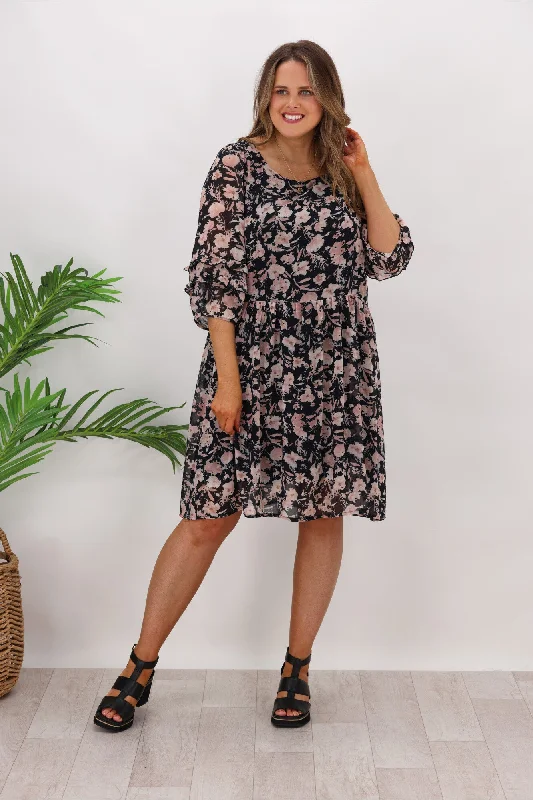 Wrap - Style Women Dress with Adjustable Fit for All Body TypesAE Luxe Brandy Floral Dress Black Wrap - Style Women Dress with Adjustable Fit for All Body TypesAE Luxe Brandy Floral Dress Black