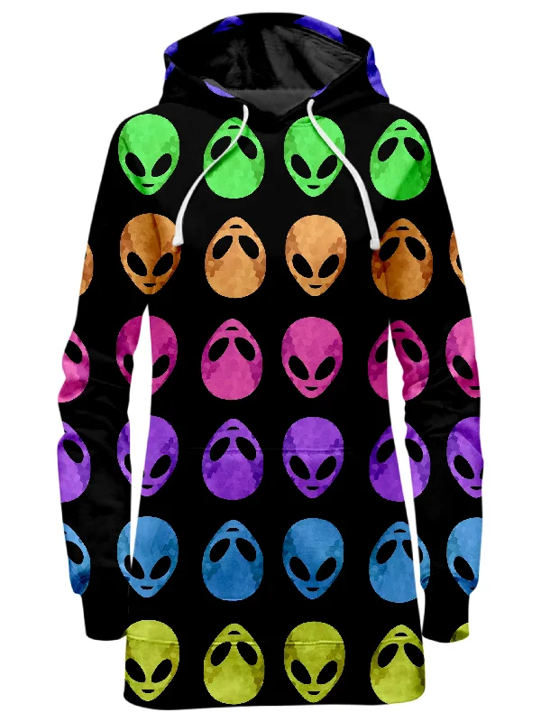 Women's tie - front hoodie in a lightweight fabric for summer layeringAlien Pattern Hoodie Dress Women's tie - front hoodie in a lightweight fabric for summer layeringAlien Pattern Hoodie Dress