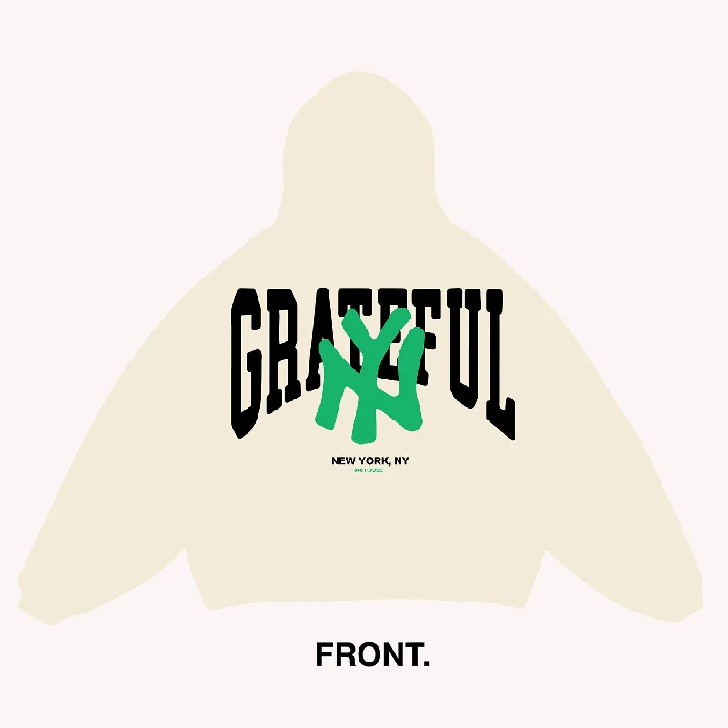 Women's cropped sweatshirt with a slogan graphic for a fun and expressive lookArch Logo NY Hoodie - Bone Women's cropped sweatshirt with a slogan graphic for a fun and expressive lookArch Logo NY Hoodie - Bone