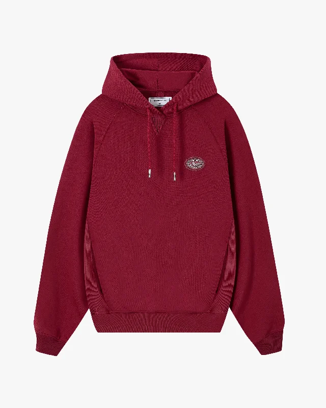 Women's tie - front hoodie in a lightweight fabric for summer layeringESSENTIALS HOOD BURGUNDY Women's tie - front hoodie in a lightweight fabric for summer layeringESSENTIALS HOOD BURGUNDY