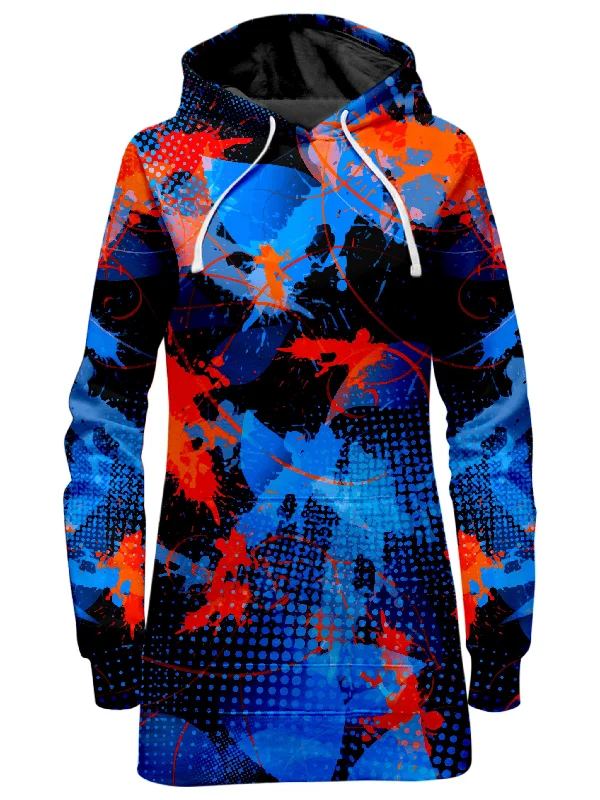 Blue and Orange Paint Splatter Hoodie Dress